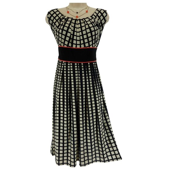 R&M Richards Black Creme Geometric Print Sleeveless Dress Size 16 Midi Fall - Picture 1 of 6